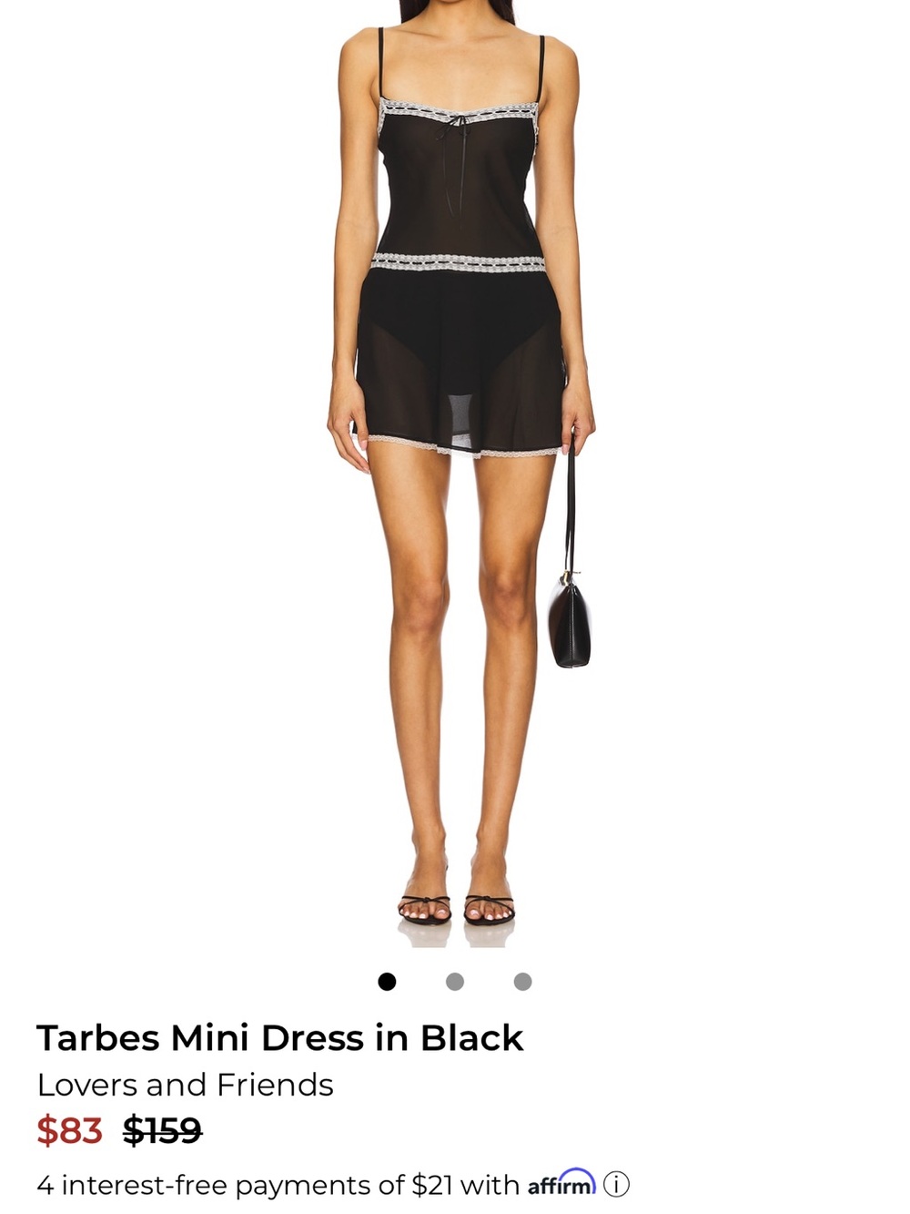 Lovers + Friends Tarbes Black Slip dress with White Lace Trim NWT